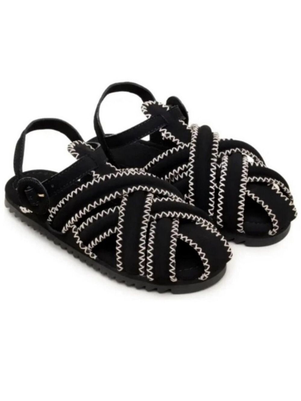 Farm Rio Black Zigzag Stitch Sandals NWOB